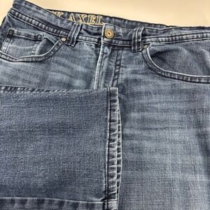 TK Axel Jeans Mens 36x30 Blue Medium Wash Straight Leg Stretch Denim Embroidered